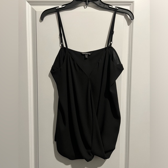 Express Women’s Black Chiffon Faux Wrap Front Cami Tank Top Sleeveless Blouse - Picture 1 of 8